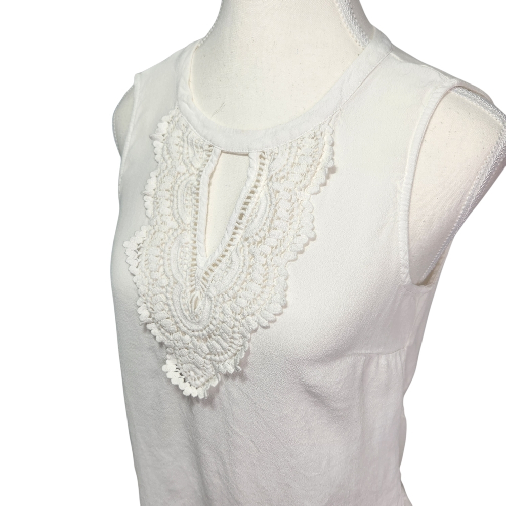 Pale Sky Quin Keyhole Crochet Off White Tank Top Sleeveless Blouse Boho Cottage - Picture 6 of 12